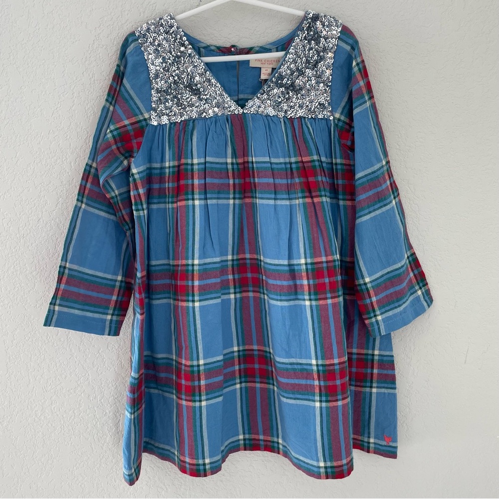 Pink Chicken Girls Courtney Dress Plaid Tartan Sequins Size 4 Long Sleeve